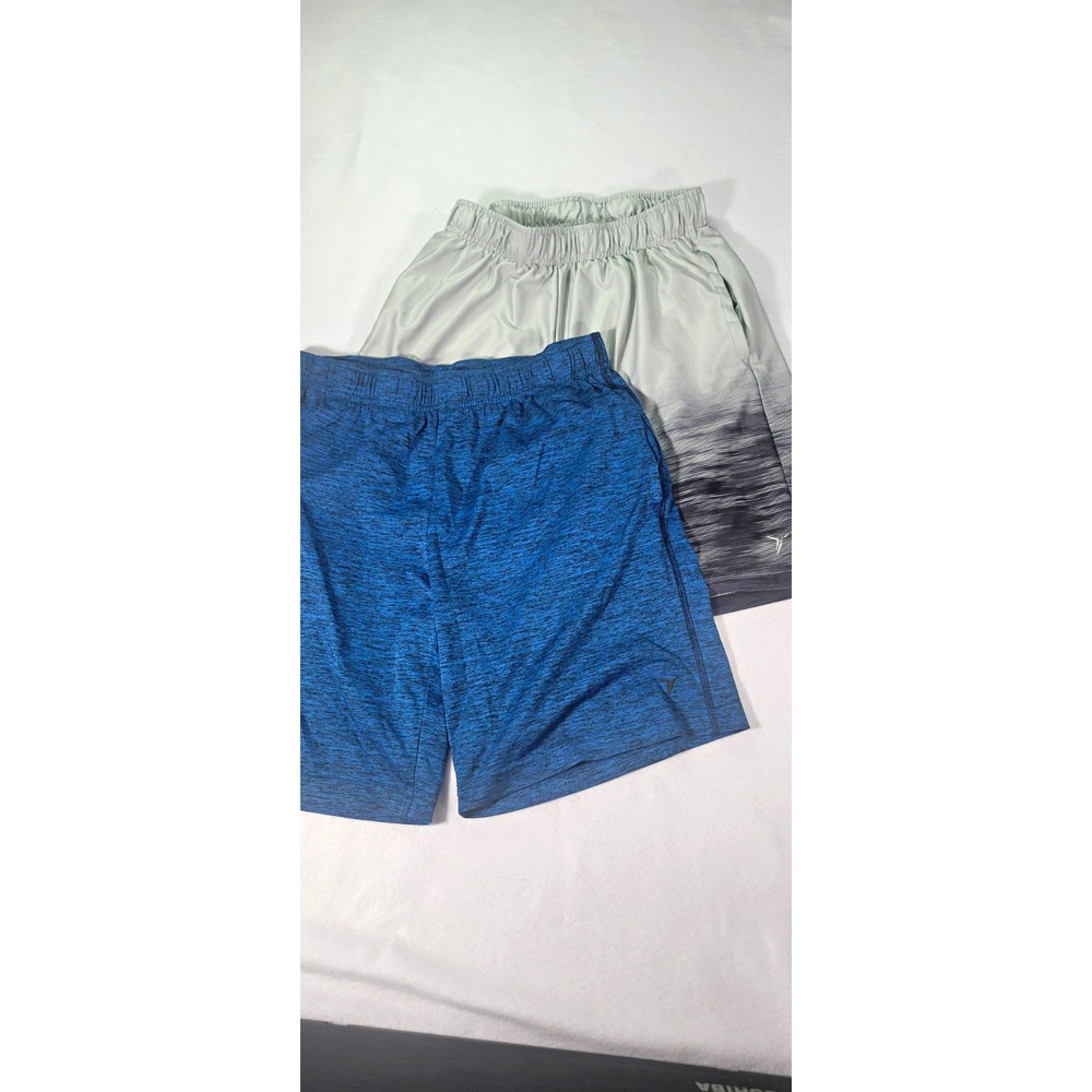 Old Navy Active Boys Athletic Shorts Blue/Gray Heathered Drawstring 10-12 8"